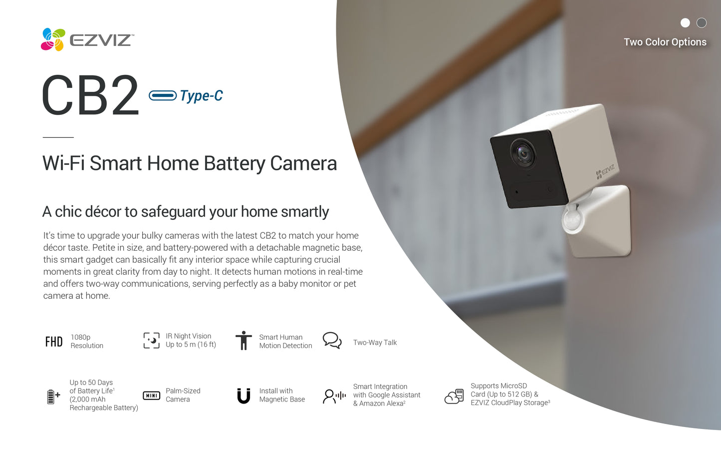 CB2

Wi-Fi Smart Home Battery Camera