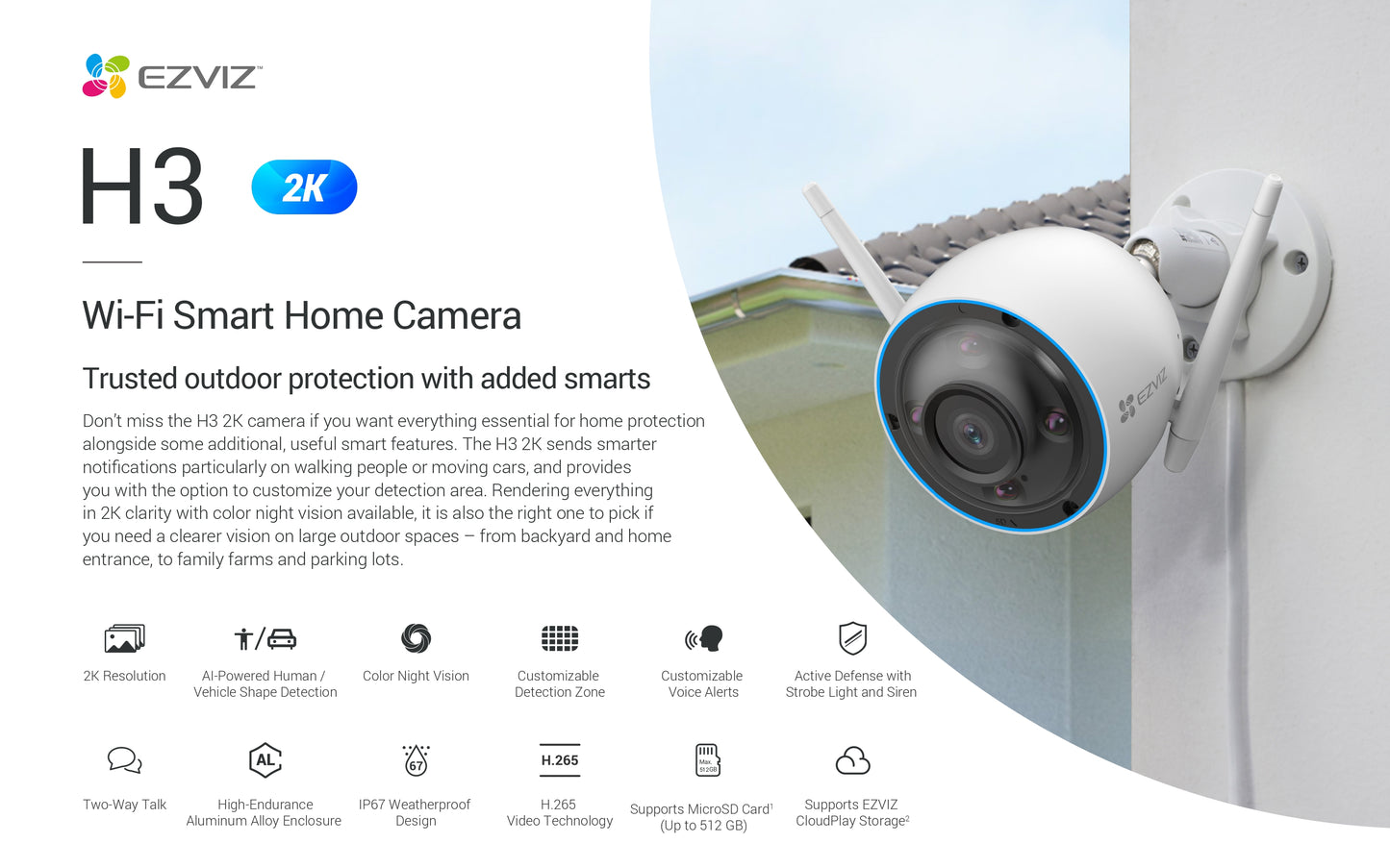 H3 2k Outdoor Wi-Fi Smart Home Camera in 2K